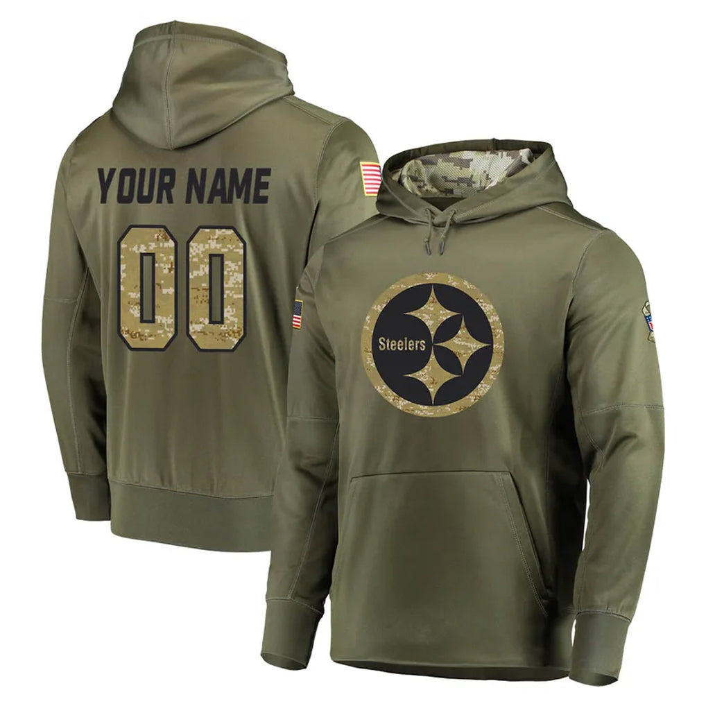 Custom P.Steelers Olive Salute to Service Pullover Hoodie Home Game Any Name & Numbers Ndoa Stitched Jerseys