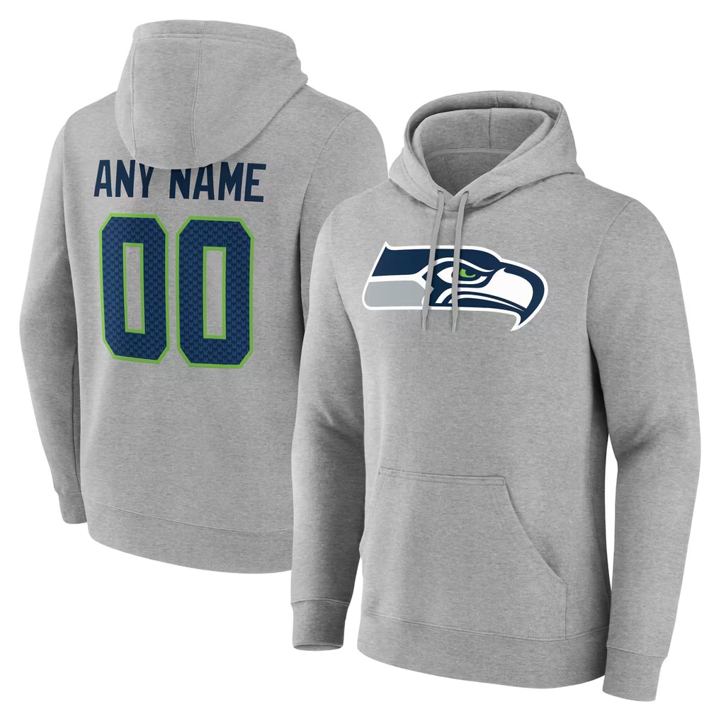 Custom S.Seahawks Gray LOGO Pullover Hoodies Game Any Name & Numbers Ndoa Stitched Jerseys