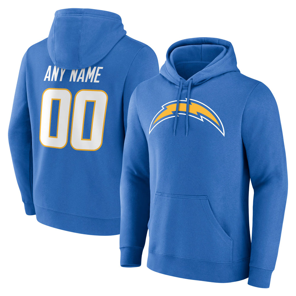 Custom LA.Chargers Blue LOGO Pullover Hoodies Home Game Any Name & Numbers Ndoa Stitched Jerseys