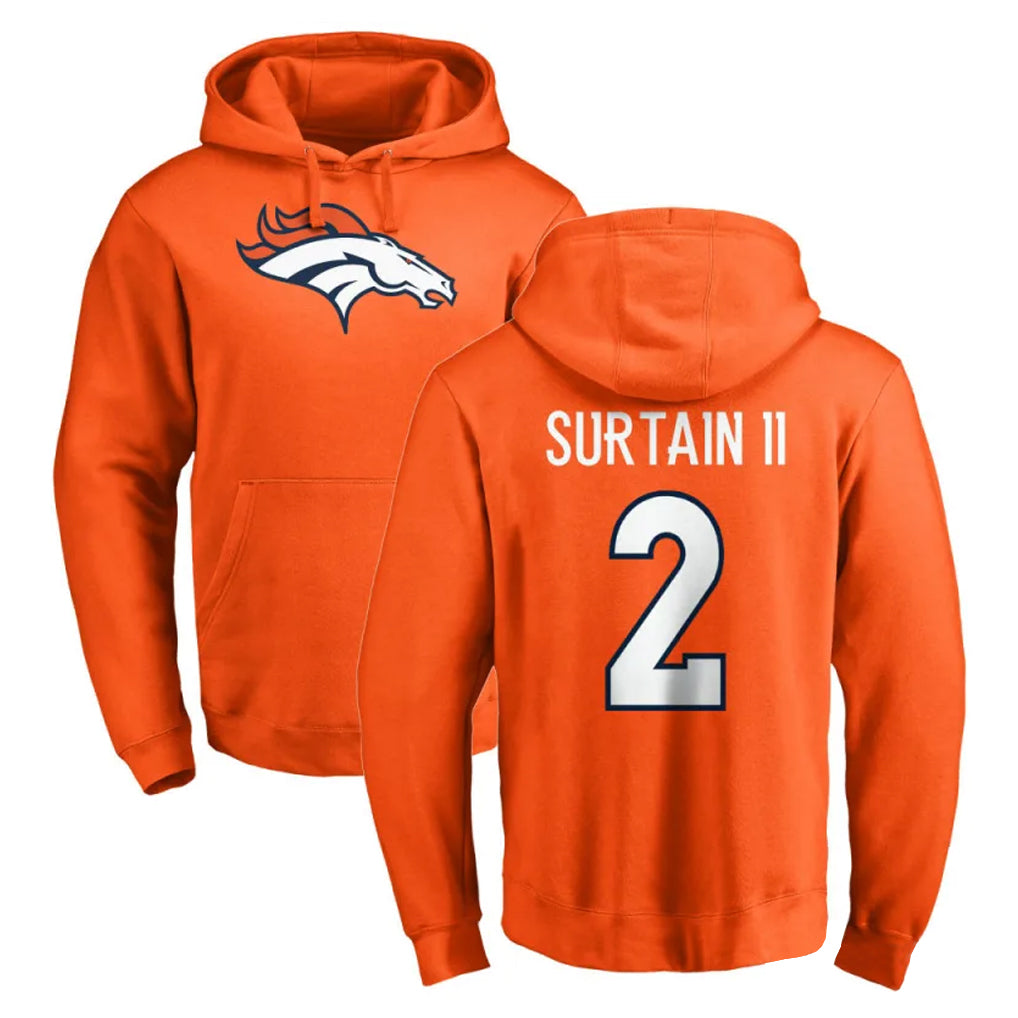 D.Broncos #2 Pat Surtain II Player Orange Pullover Hoodie Limited Ndoa Stitched Jerseys