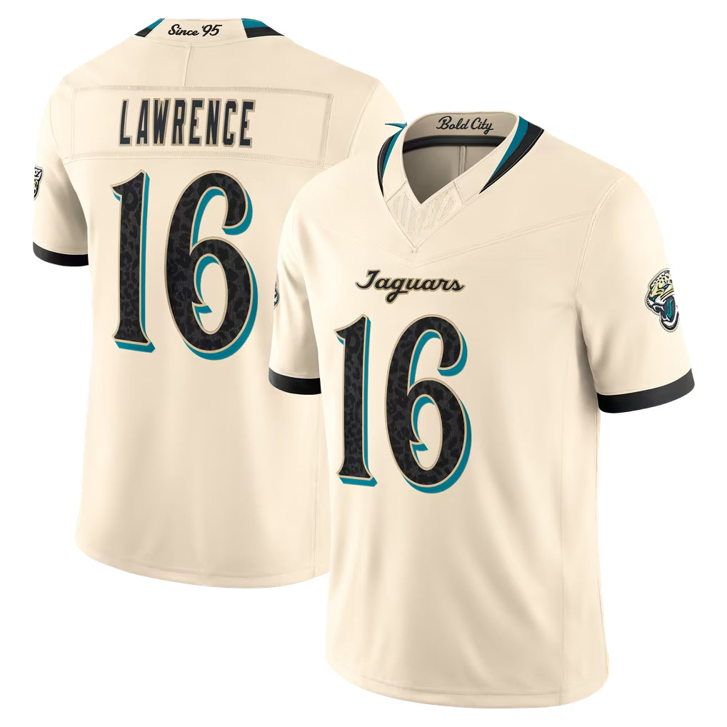 J.Jaguars #16 Trevor Lawrence Player Natural Limited 2026 Rivalries Collection Game Ndoa Stitched Jerseys