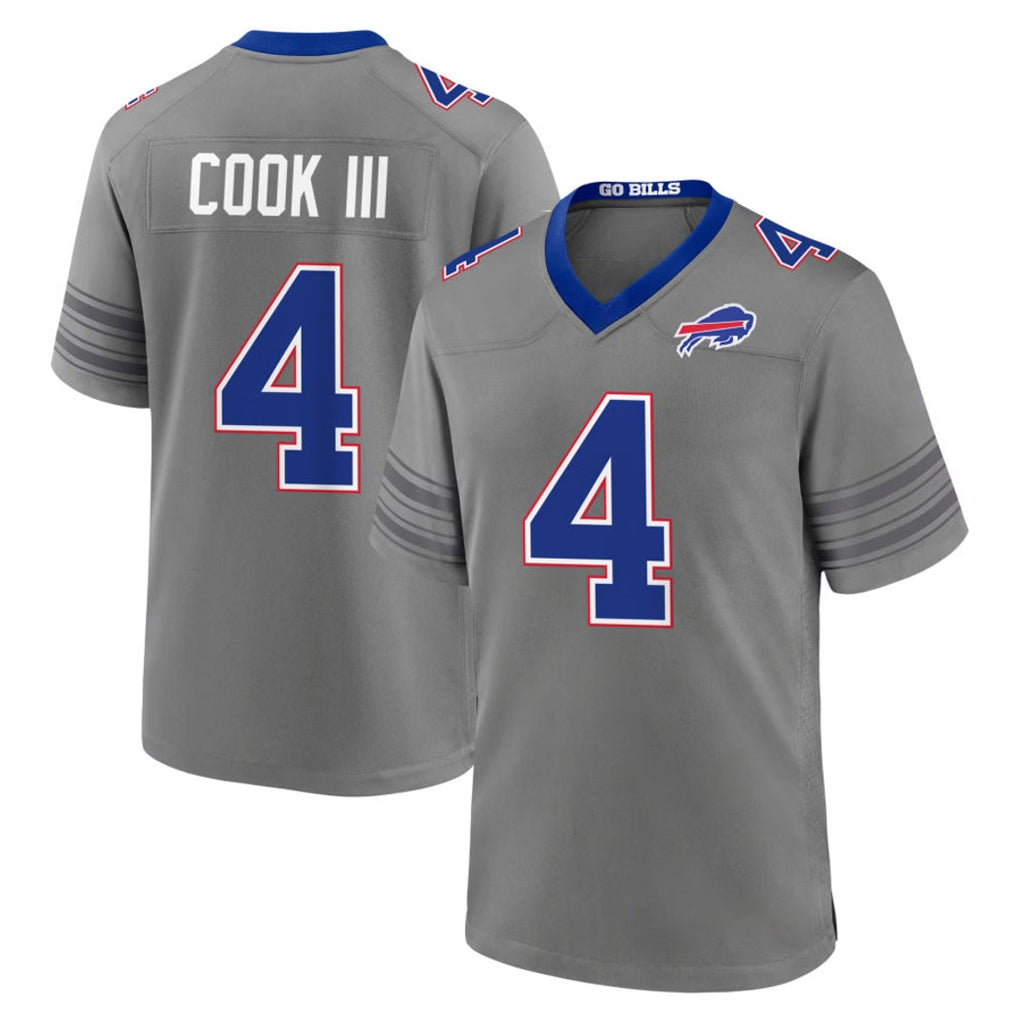B.Bills #4 James Cook III Player Gray Nickel City Home Game Stitched Jerseys