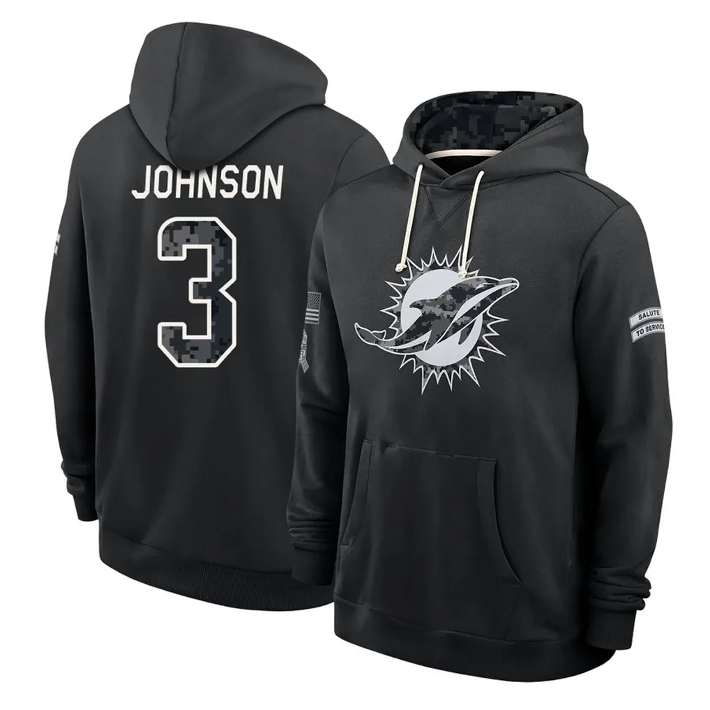 M.Dolphins #3 Chris Johnson Player 2026 Black Logo Pullover Hoodies Limited Game Ndoa Stitched Jerseys