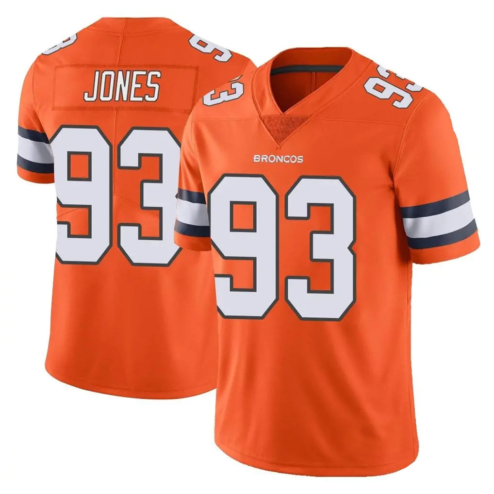 D.Broncos #93 D.J. Jones Player Orange Vapor Untouchable Limited Home Game Ndoa Stitched Jerseys