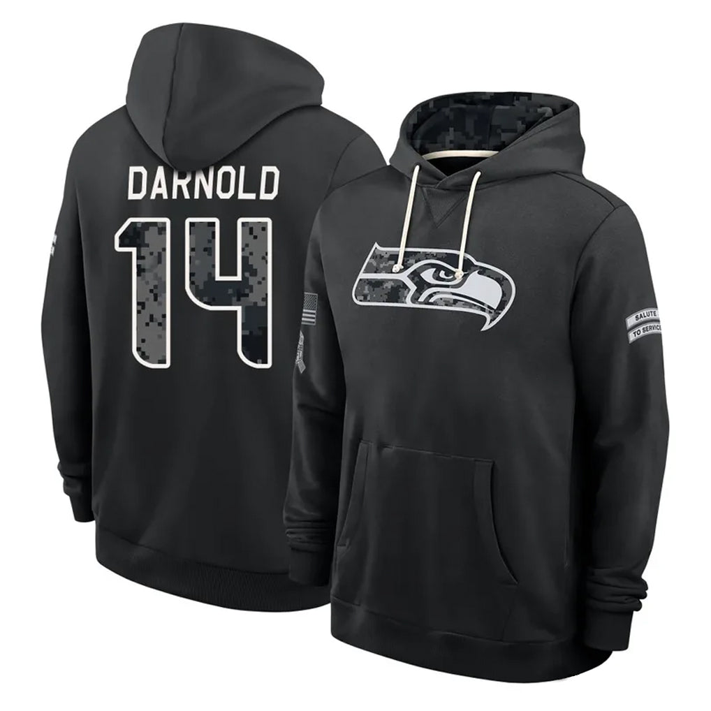 S.Seahawks #14 Sam Darnold Player 2026 Black Logo Pullover Hoodies Limited Game Ndoa Stitched Jerseys