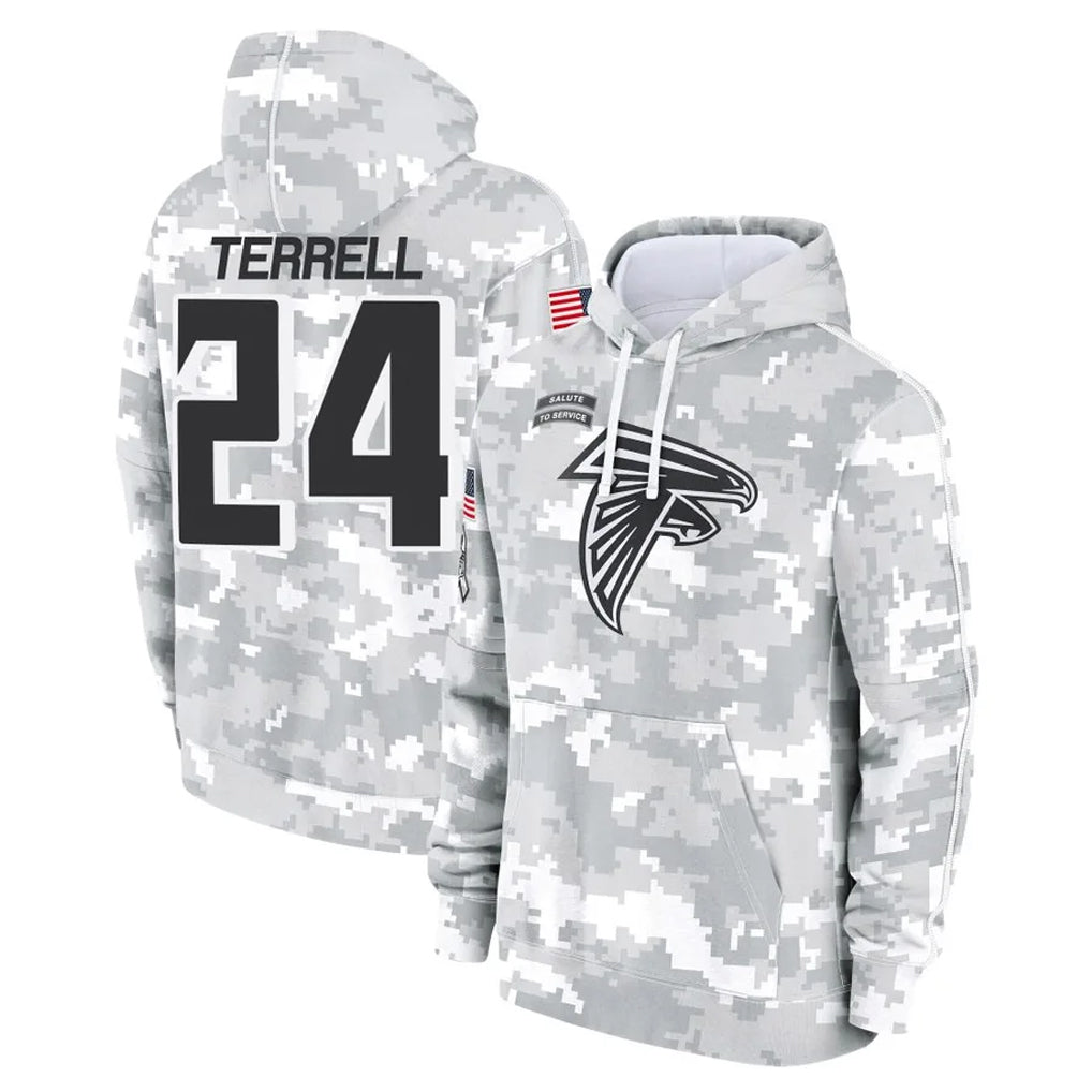 A.Falcons #24 A.J. Terrell Jr. Player Arctic Camo Salute to Service Limited Hoodie Ndoa Stitched Jerseys
