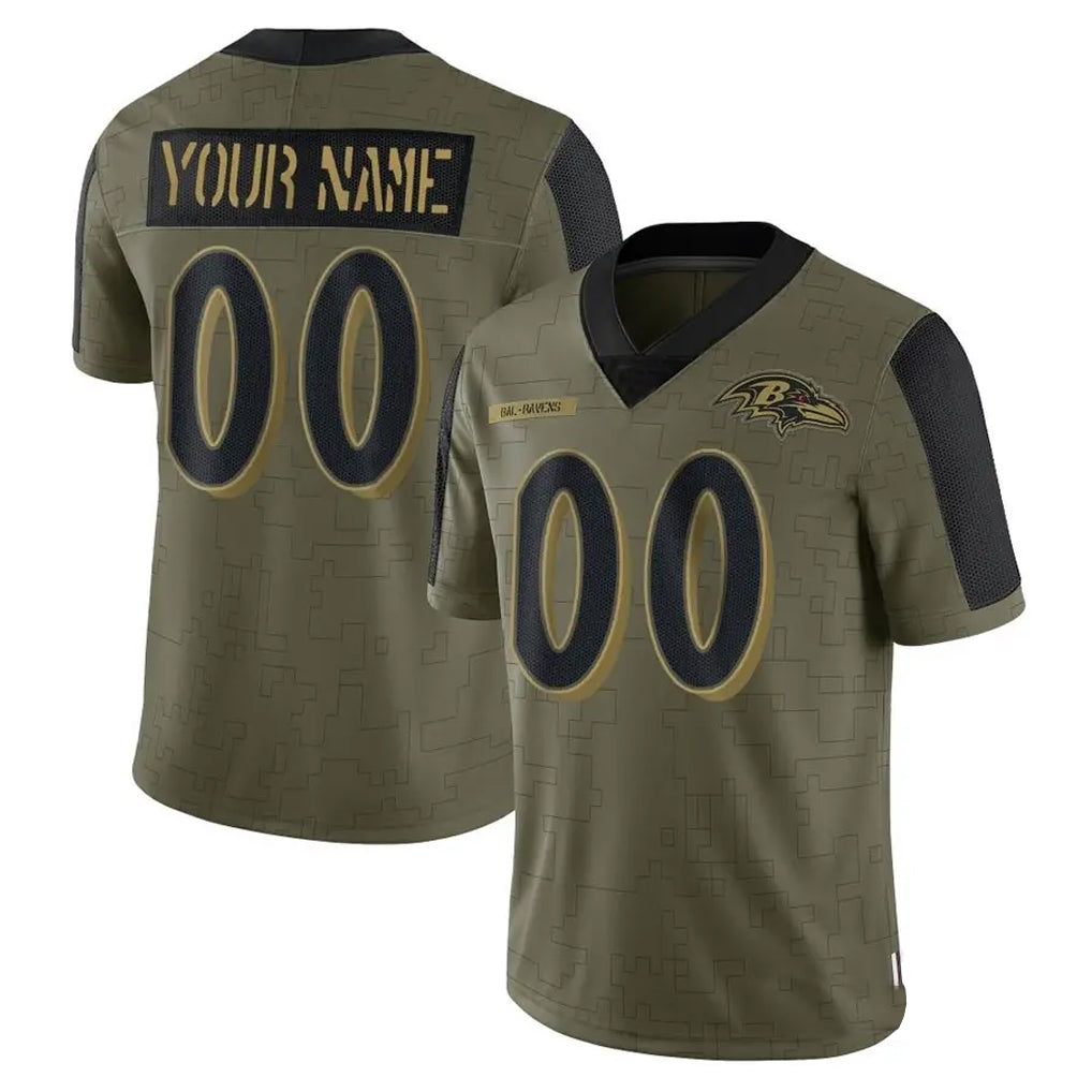Custom B.Ravens Olive Salute To Service Limited Game Any Name & Numbers Ndoa Stitched Jerseys
