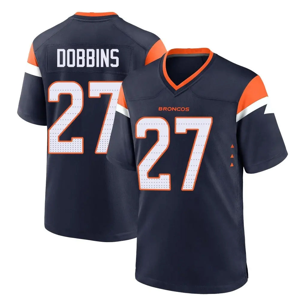 D.Broncos #27 J.K. Dobbins Player Navy Home Game Ndoa Stitched Jerseys