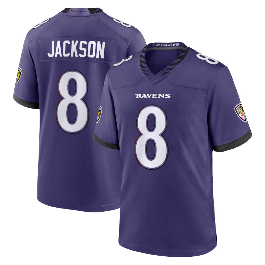 B.Ravens #8 Lamar Jackson Player Purple Home Game Ndoa Stitched Jerseys
