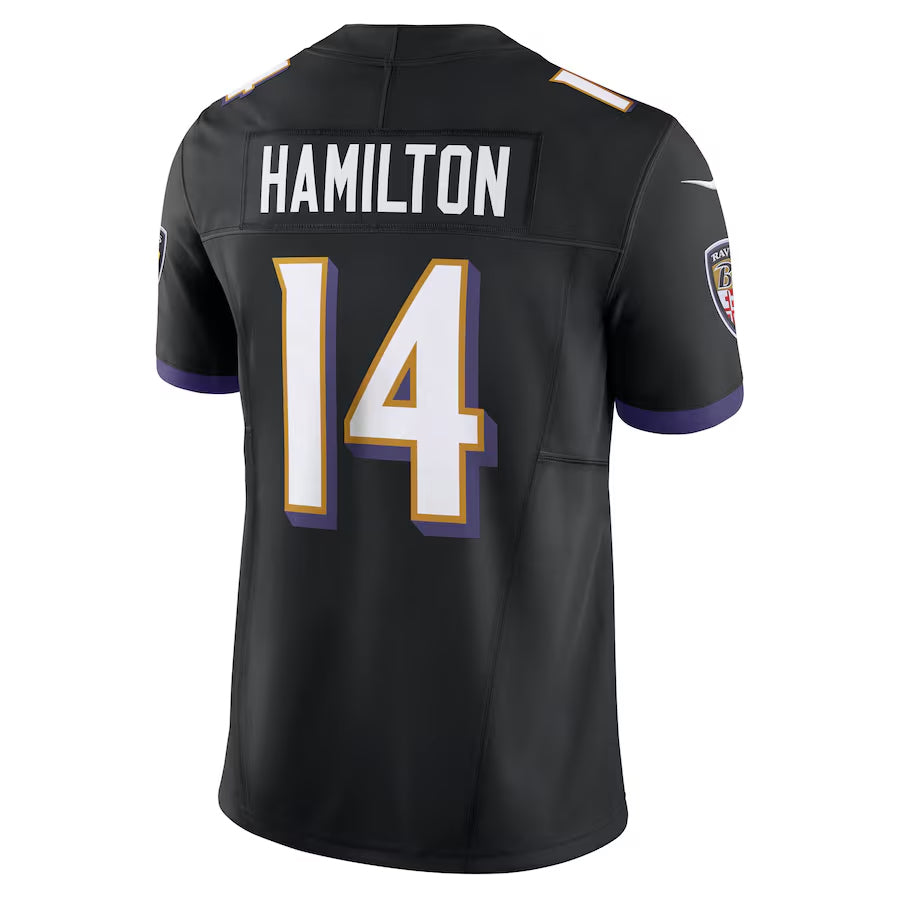 B.Ravens #14 Kyle Hamilton Player Black Vapor F.U.S.E. Limited Game Ndoa Stitched Jerseys