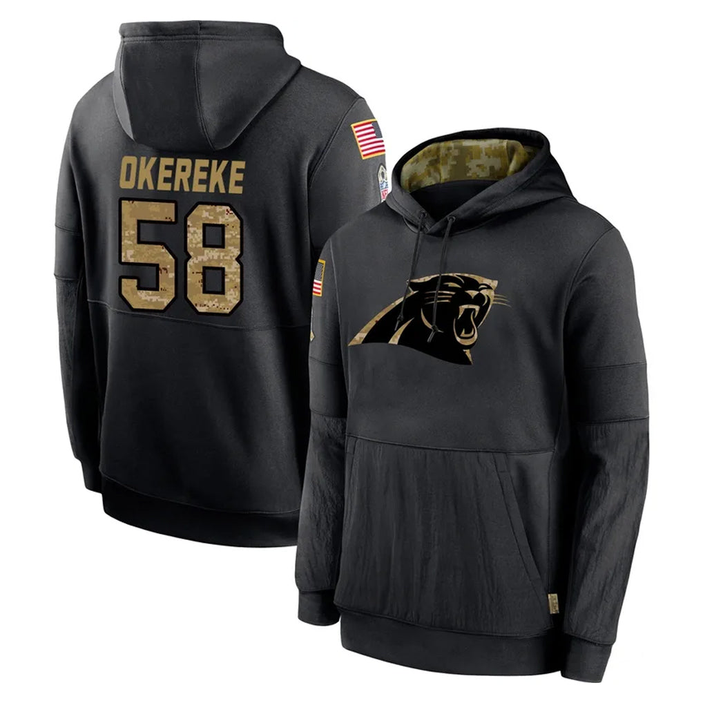 C.Panthers #58 Bobby Okereke Player Black Salute to Service Pullover Hoodies Limited Game Ndoa Stitched Jerseys