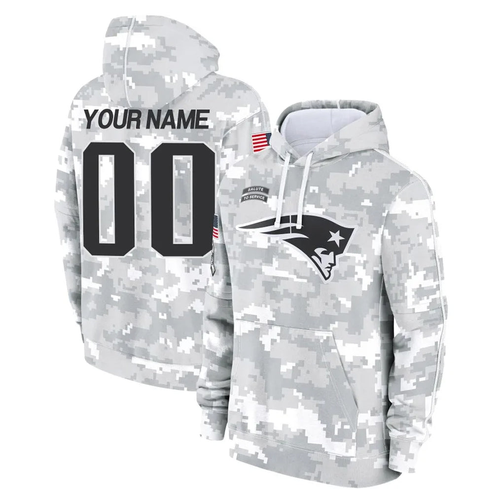 Custom NE.Patriots Arctic Camo Salute to Service Pullover Hoodies Limited Any Name & Numbers Game Ndoa Stitched Jerseys