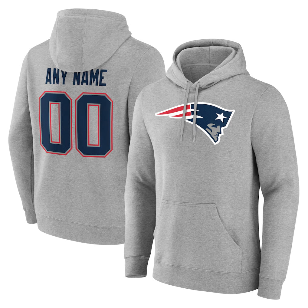 Custom NE.Patriots Gray LOGO Pullover Hoodies Home Game Any Name & Numbers Ndoa Stitched Jerseys