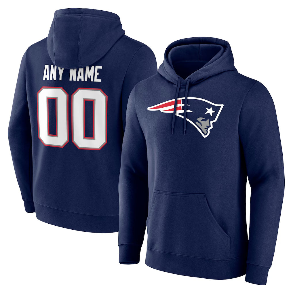 Custom NE.Patriots Navy LOGO Pullover Hoodies Home Game Any Name & Numbers Ndoa Stitched Jerseys