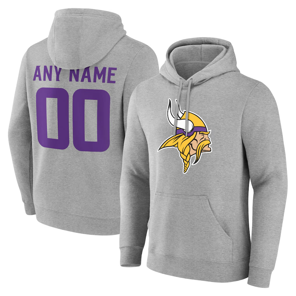 Custom M.Vikings Gray LOGO Pullover Hoodies Limited Any Name & Numbers Ndoa Stitched Jerseys
