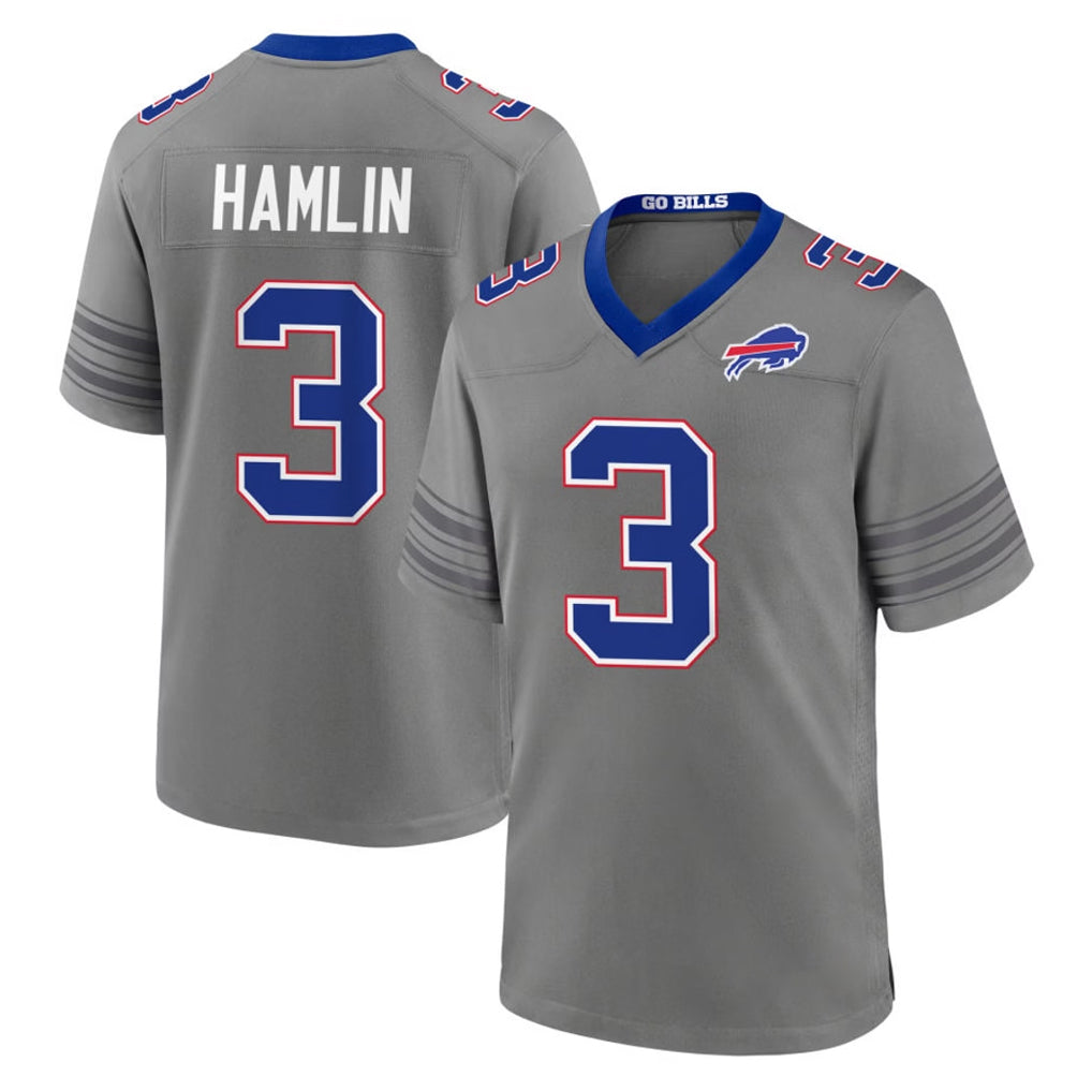 B.Bills #3 Damar Hamlin Player Gray Nickel City Home Game Stitched Jerseys