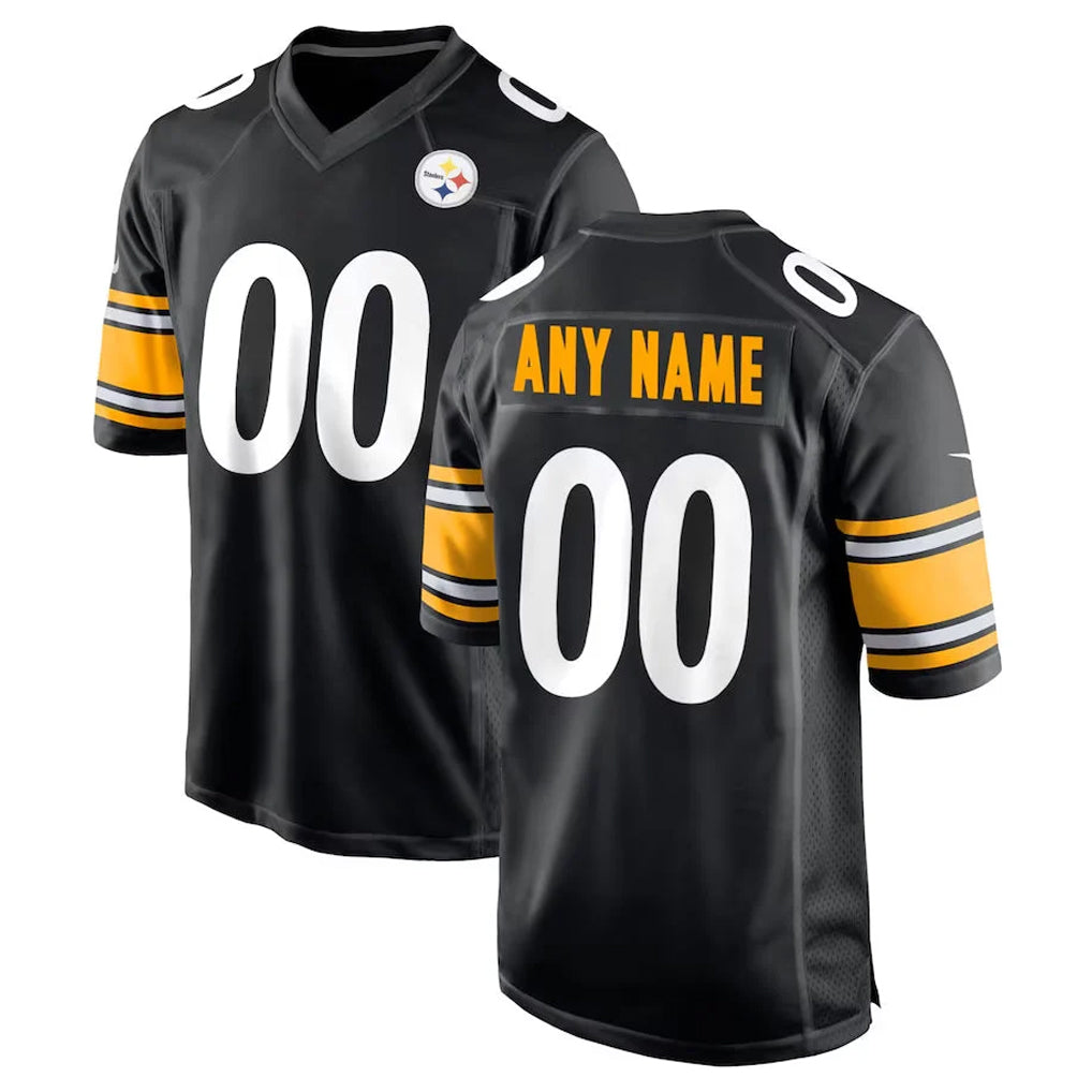Custom P.Steelers Black Home Game Any Name & Numbers Ndoa Stitched Jerseys