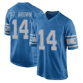 D.Lions #14 Amon-Ra St. Brown Player Blue Vapor Untouchable Throwback Game Ndoa Stitched Jerseys