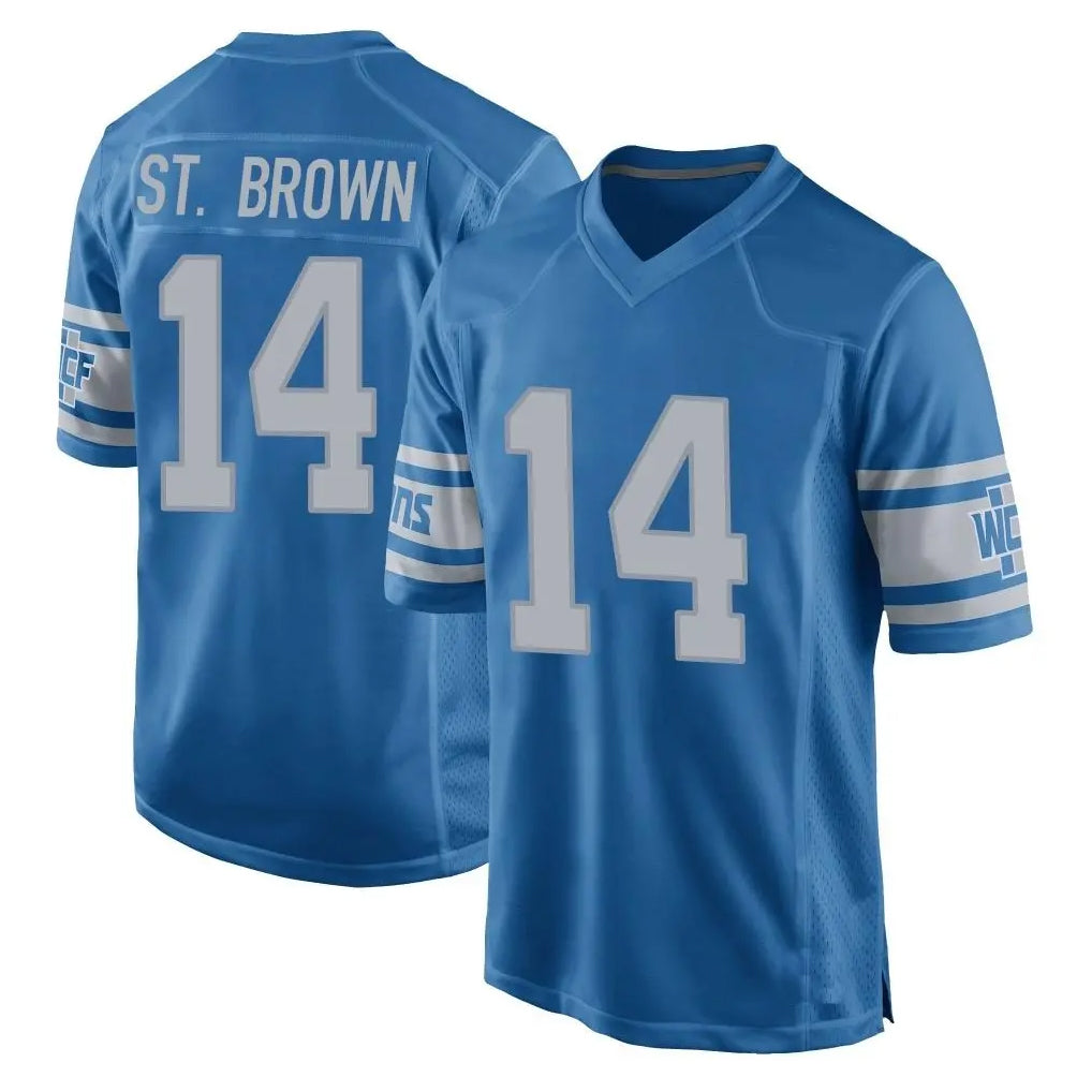 D.Lions #14 Amon-Ra St. Brown Player Blue Vapor Untouchable Throwback Game Ndoa Stitched Jerseys