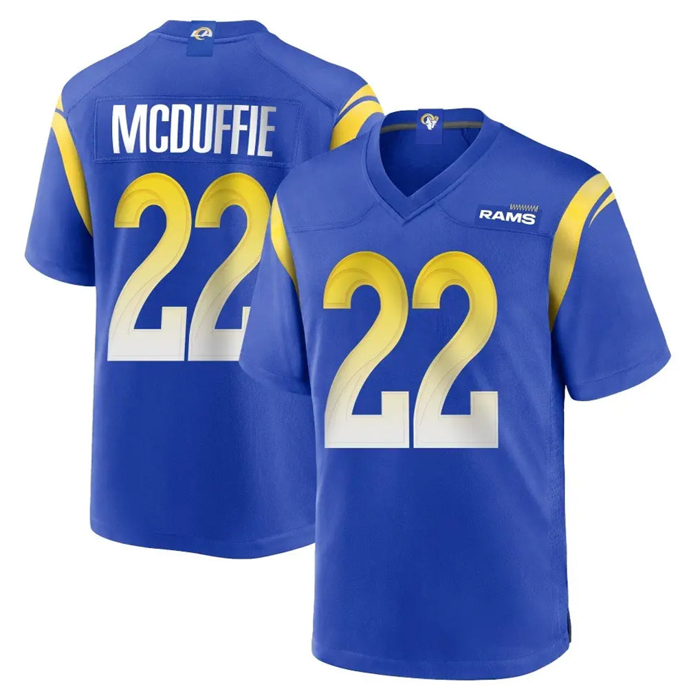 LA.Rams #22 Trent McDuffie Player Royal Home Game Ndoa Stitched Jerseys
