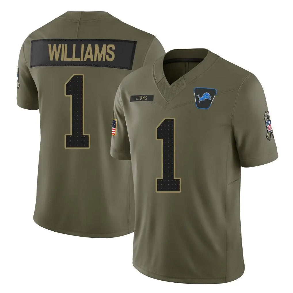 D.Lions #1 Jameson Williams Player Olive 2025 Salute To Service Limited Home Game Ndoa Stitched Jerseys