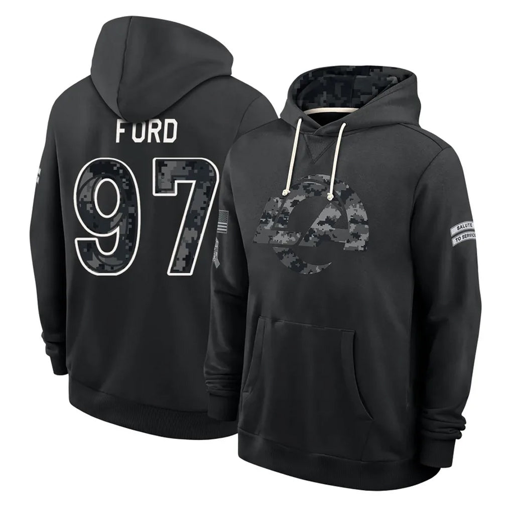 LA.Rams #97 Poona Ford Player 2026 Black Logo Pullover Hoodies Limited Game Ndoa Stitched Jerseys