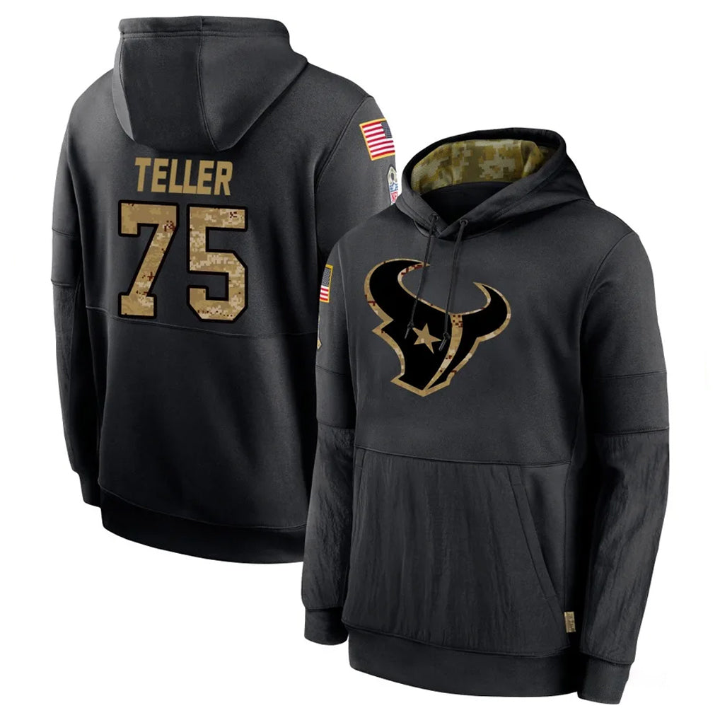 H.Texans #75 Wyatt Teller Player Black Salute to Service Hoodies Limited Game Ndoa Stitched Jerseys