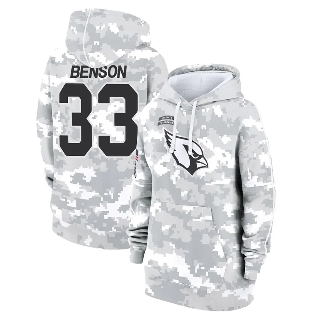A.Cardinals #33 Trey Benson Player Arctic Camo Salute to Service Hoodies Ndoa Stitched Jerseys