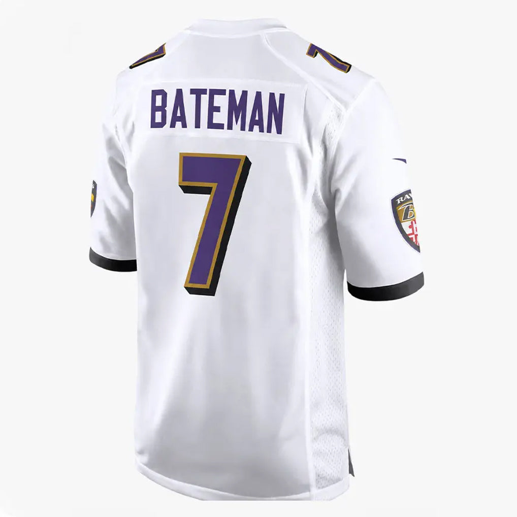 B.Ravens #7 Rashod Bateman Player White Home Game Ndoa Stitched Jerseys