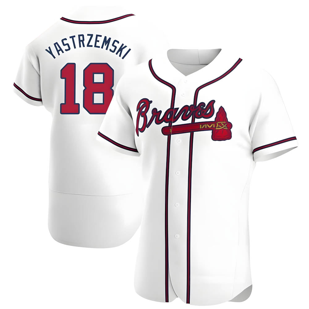 Ndoa A.Braves #18 Mike Yastrzemski player White Authentic Home Stitched Jerseys