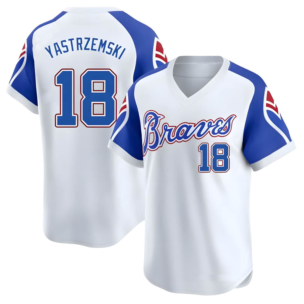 Ndoa A.Braves #18 Mike Yastrzemski player White Limited Throwback Cooperstown Collection Stitched Jerseys
