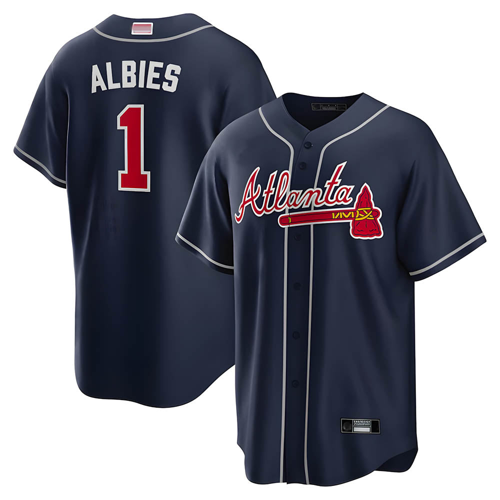 Ndoa A.Braves #1 Ozzie Albies Player Navy Alternate Stitched Jerseys