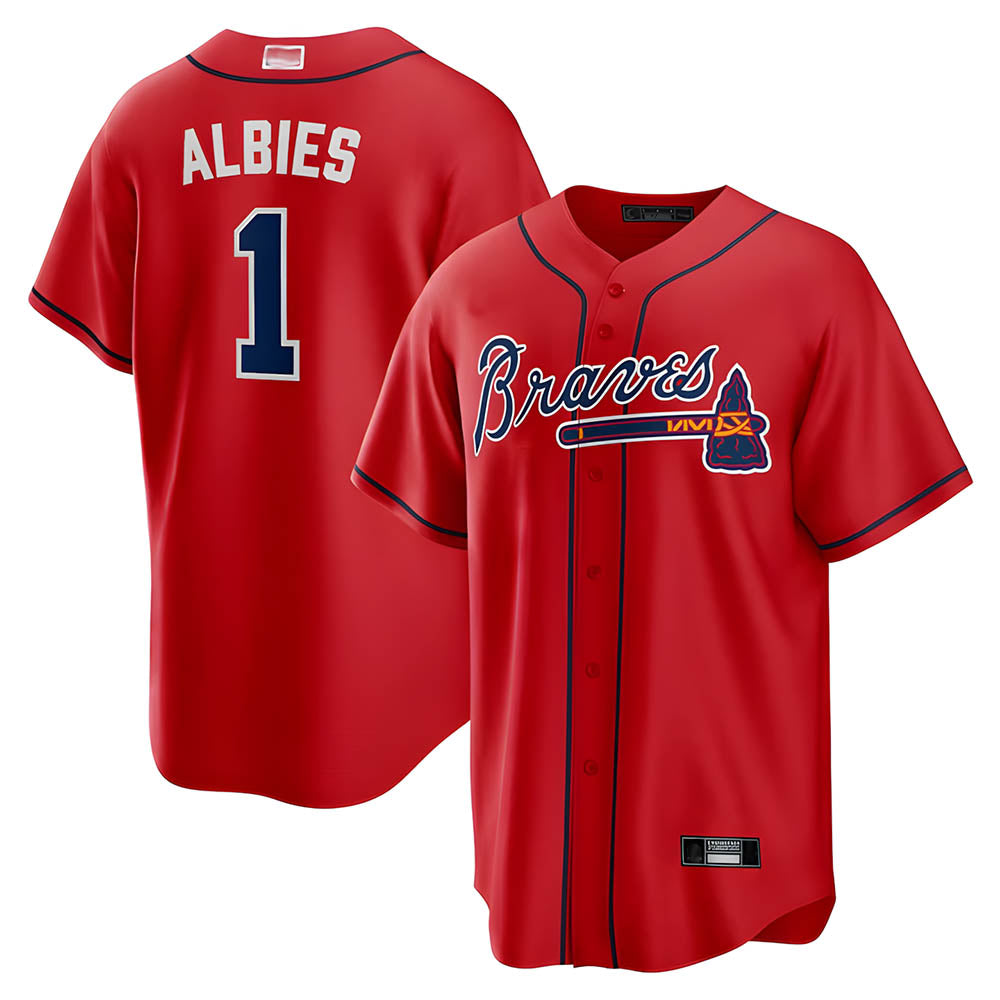 Ndoa A.Braves #1 Ozzie Albies Player Red Alternate Stitched Jerseys