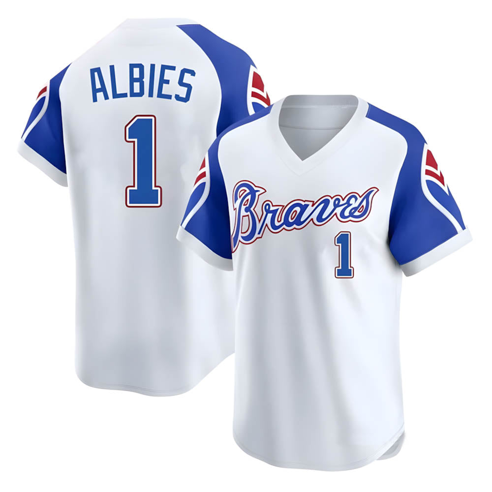 Ndoa A.Braves #1 Ozzie Albies Player White Limited Throwback Cooperstown Collection Stitched Jerseys