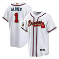 Ndoa A.Braves #1 Ozzie Albies Player White World Series Gold Program Stitched Jerseys
