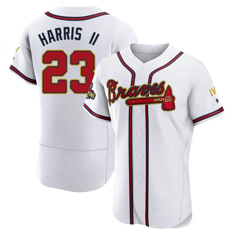 Ndoa A.Braves #23 Michael Harris II player White&Gold Authentic Program Stitched Jerseys