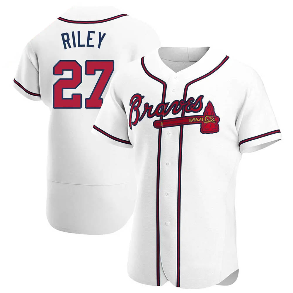 Ndoa A.Braves #27 Austin Riley Player White Authentic Home Stitched Jerseys