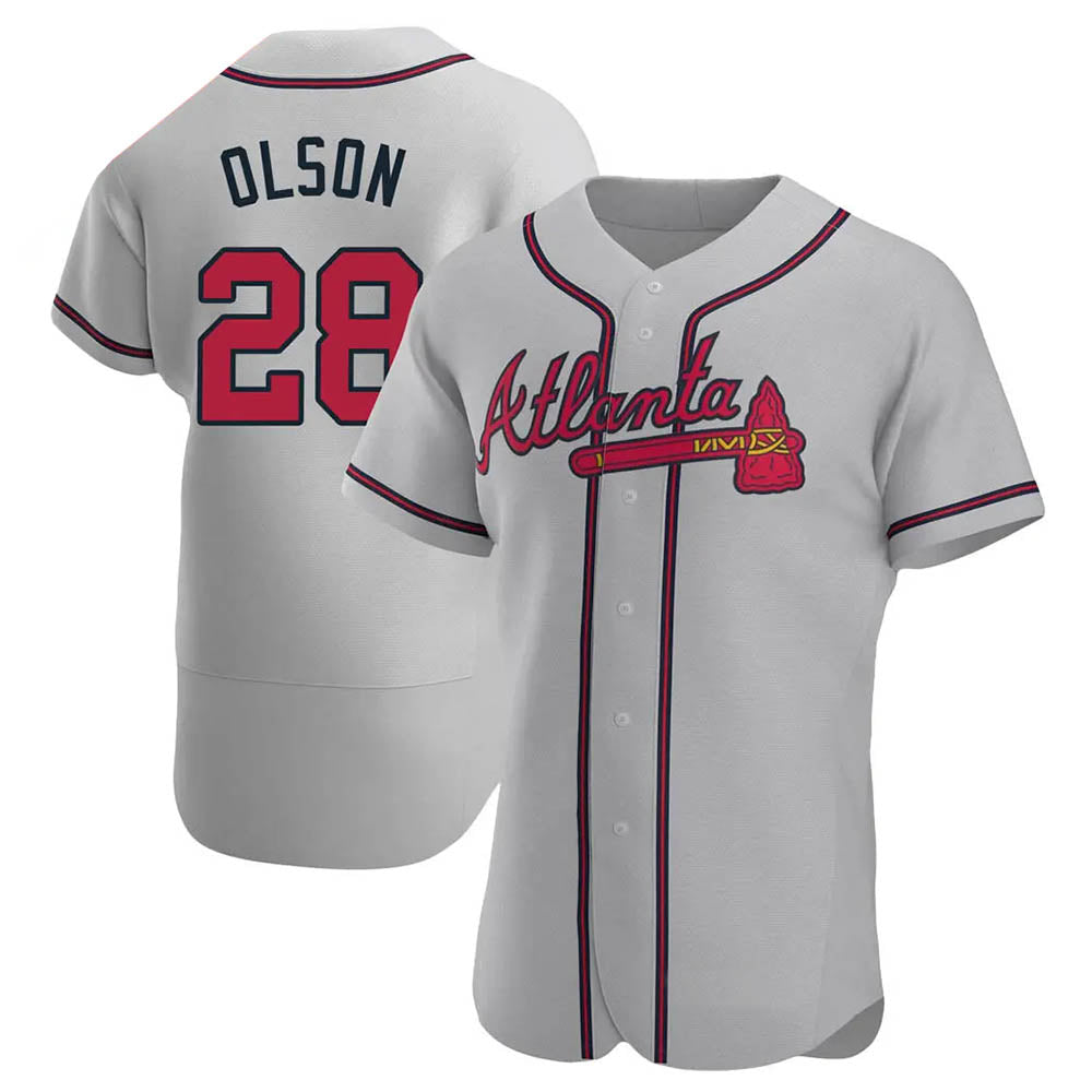 Ndoa A.Braves #28 Matt Olson Player Gray Authentic Road Stitched Jerseys