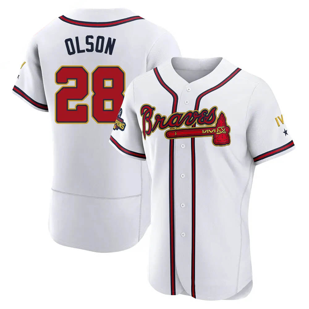 Ndoa A.Braves #28 Matt Olson Player White&Gold Authentic Program Stitched Jerseys