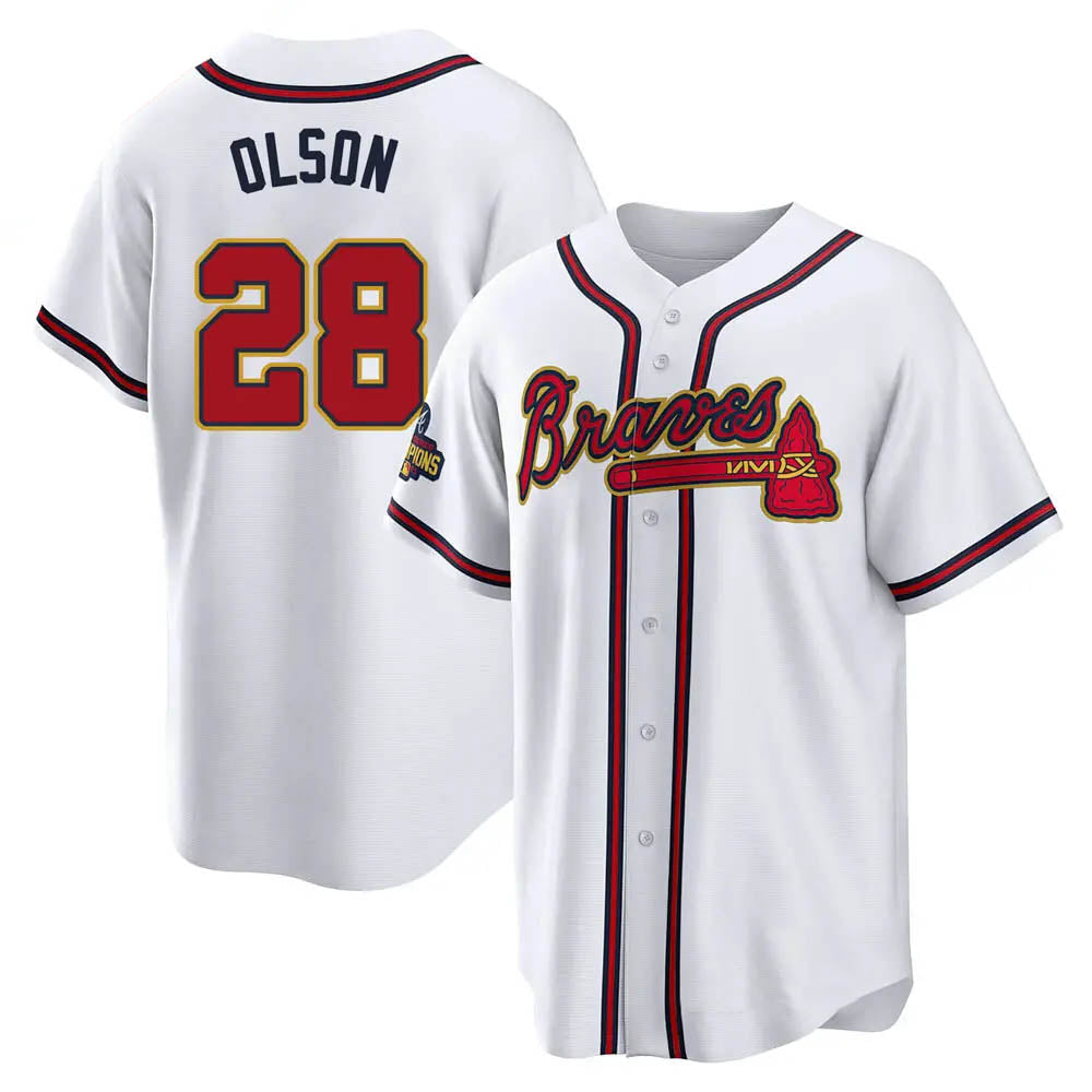 Ndoa A.Braves #28 Matt Olson Player White&Gold Replica Program Stitched Jerseys