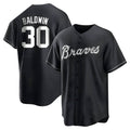 Ndoa A.Braves #30 Drake Baldwin player Black&White Replica Stitched Jerseys