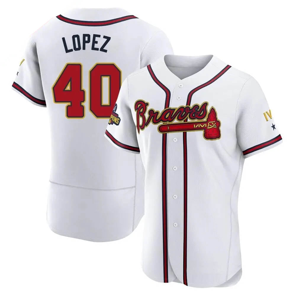 Ndoa A.Braves #40 Reynaldo Lopez player White&Gold Authentic Program Stitched Jerseys