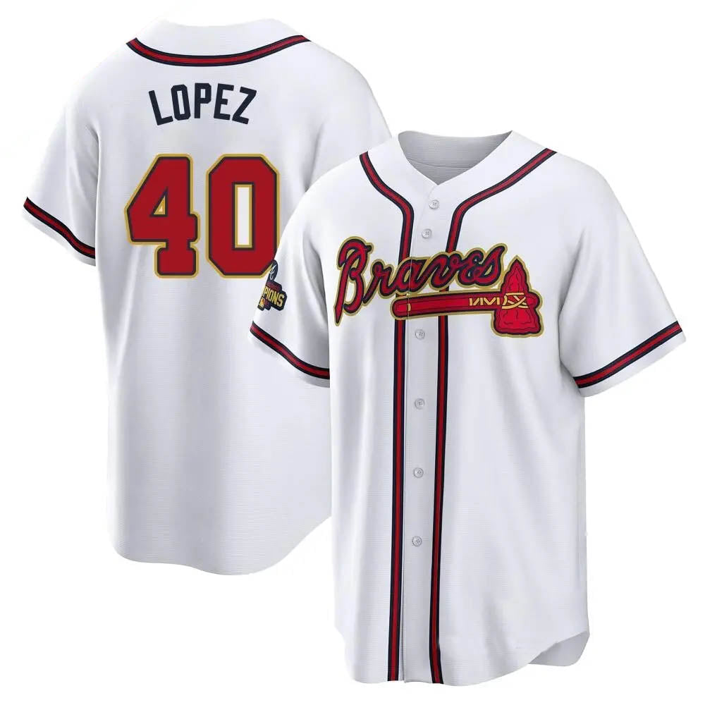 Ndoa A.Braves #40 Reynaldo Lopez player White&Gold Replica Program Stitched Jerseys
