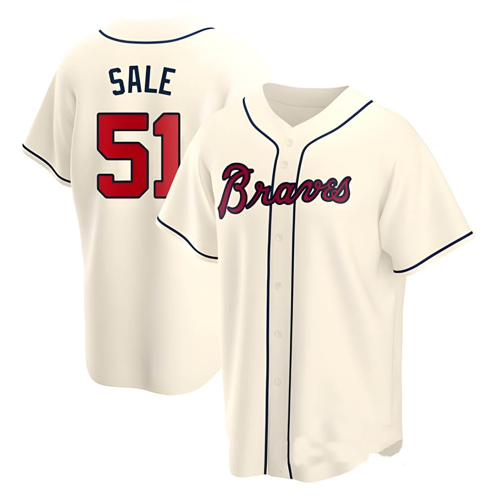 Ndoa A.Braves #51 Chris Sale Player Navy Cream Alternate Replica Stitched Jerseys