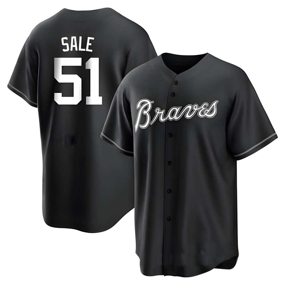 Ndoa A.Braves #51 Chris Sale Player White&Black Replica Stitched Jerseys