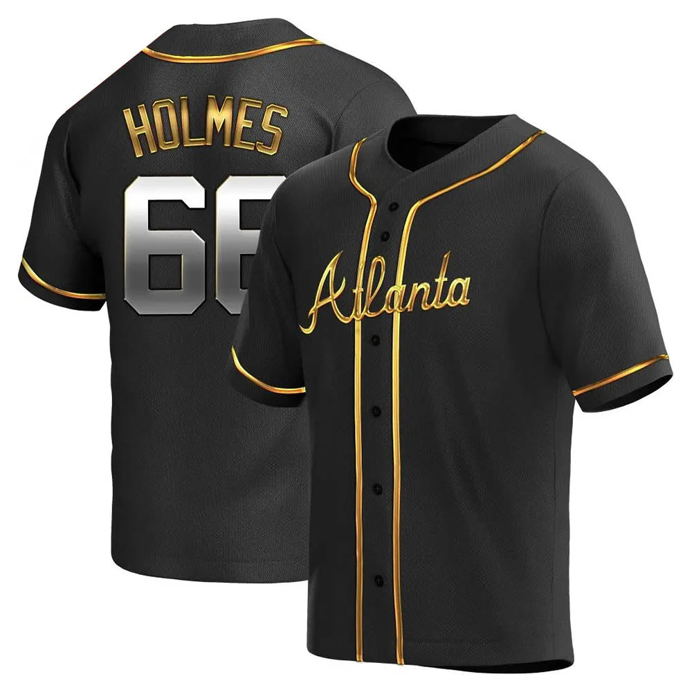 Ndoa A.Braves #66 Grant Holmes Player Black&Gold Replica en Alternate Stitched Jerseys