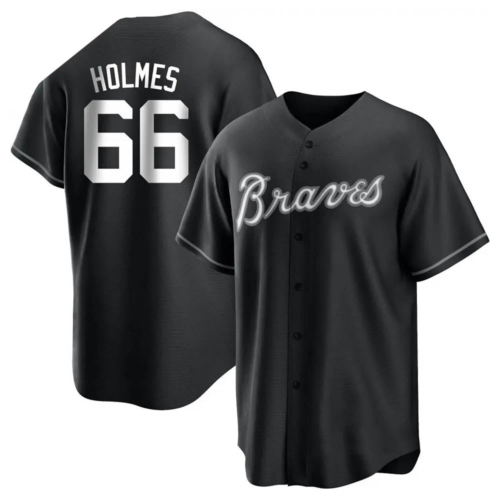 Ndoa A.Braves #66 Grant Holmes Player Black&White Replica Stitched Jerseys