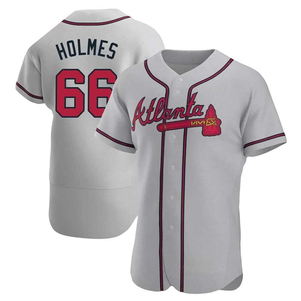 Ndoa A.Braves #66 Grant Holmes Player Gray Authentic Road Stitched Jerseys