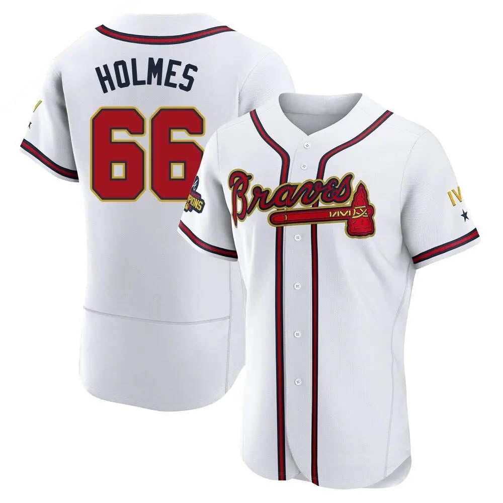 Ndoa A.Braves #66 Grant Holmes Player White&Gold Authentic Program Stitched Jerseys