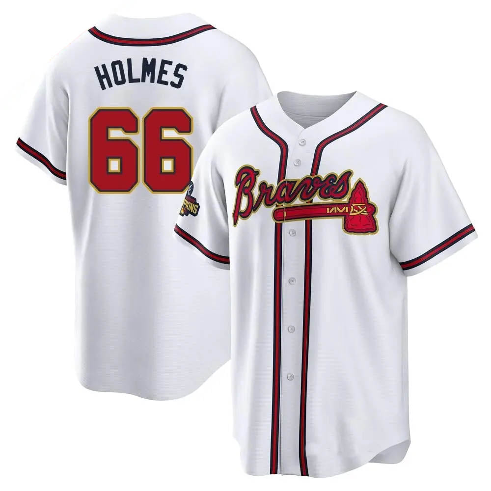 Ndoa A.Braves #66 Grant Holmes Player White&Gold Replica Program Stitched Jerseys